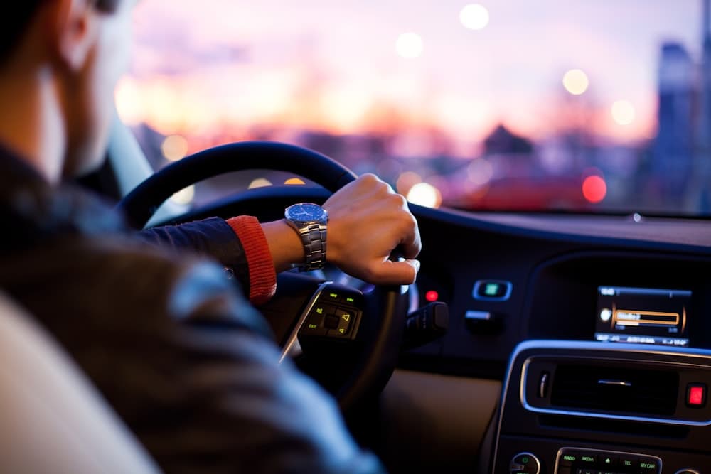 Car interior on a night drive