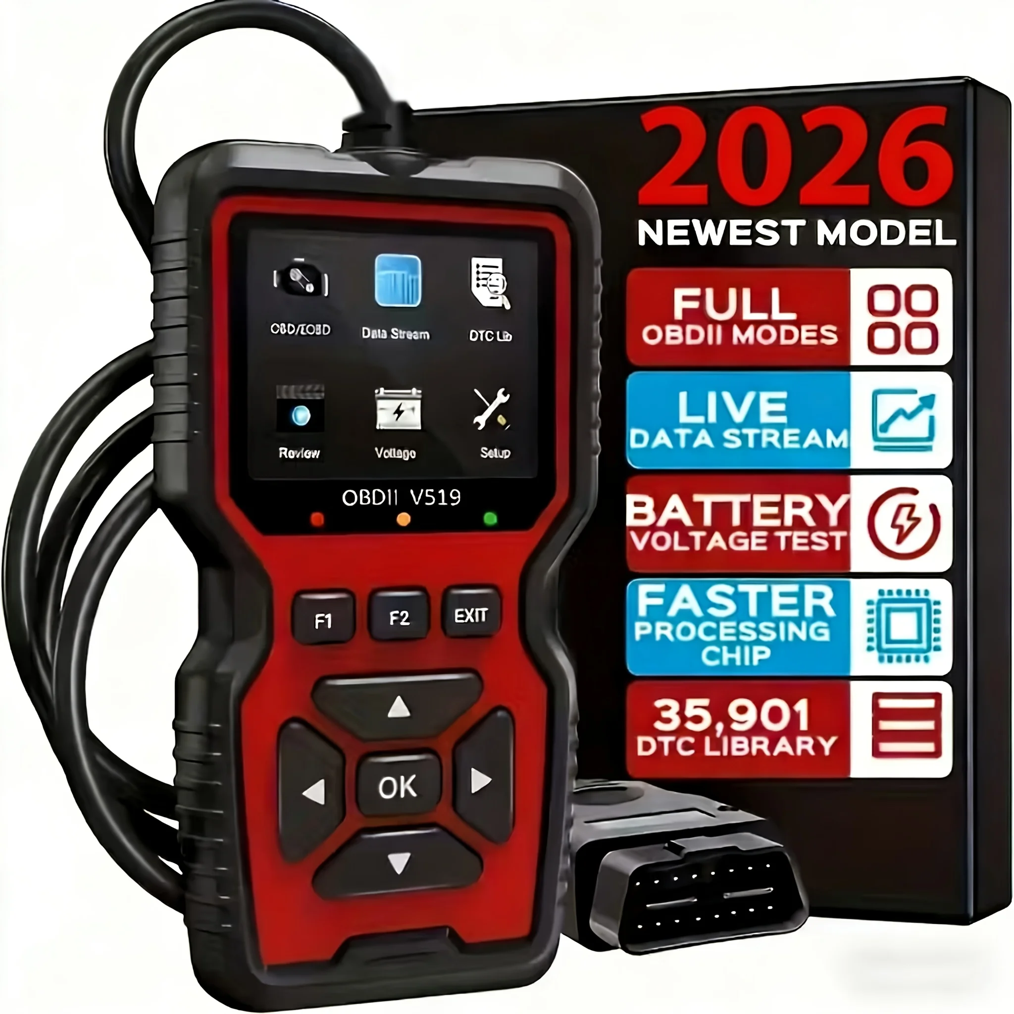 V519 Professional Obd2 Scanner - Usb-Powered Automotive Diagnostic Tool with Real-Time Data Stream, Full-Featured Obd Ii Testing (I/M Ready, Bod2/Eobd), Clears Engine Fault Lights, Reads/Erases Codes for Most Vehicles, Automotive Maintenance, Ergonomic Design, Durable Plastic Casing